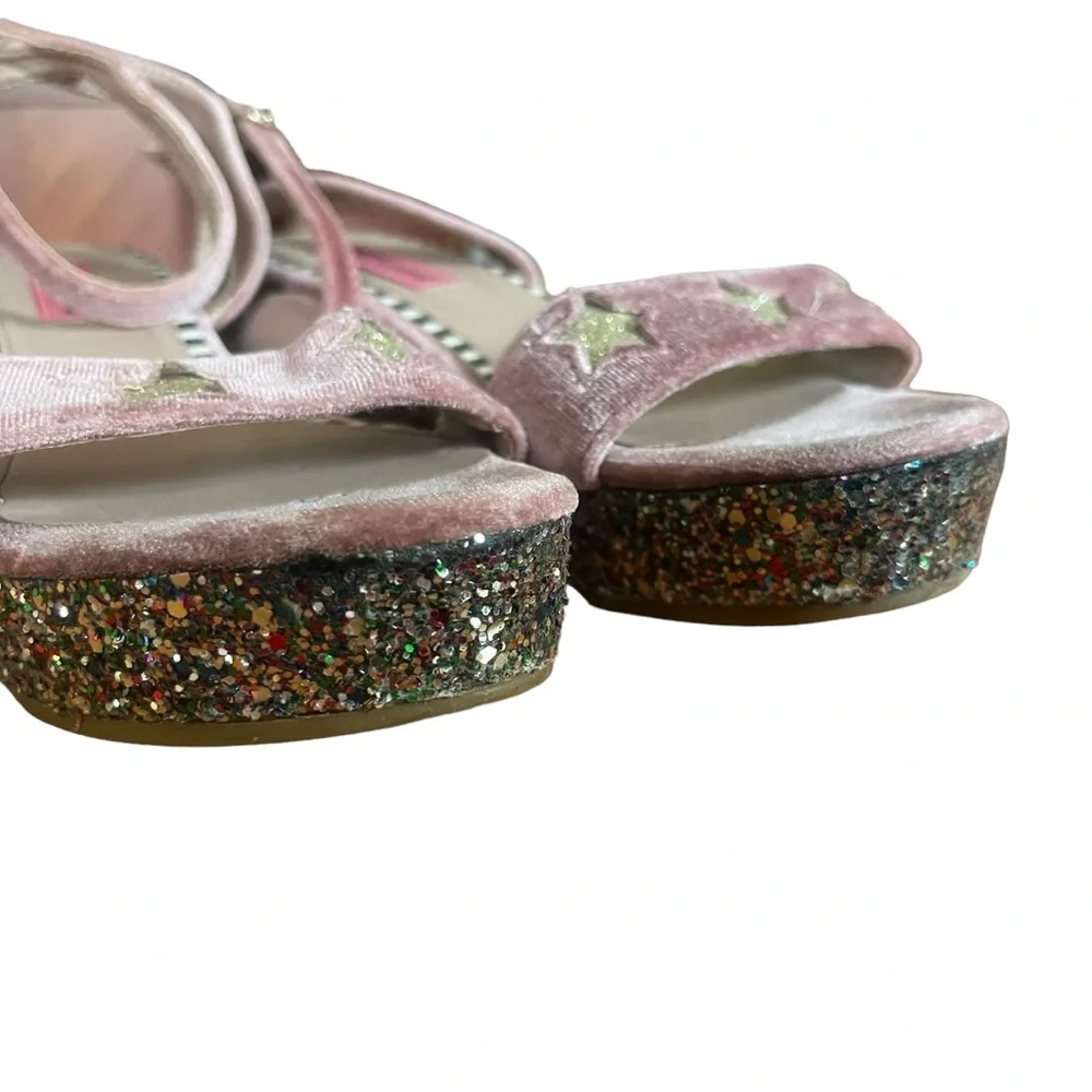 Betsey Johnson 5 Kenna Velvet Sparkle Sandals Stars Straps Boho Pink‎ Heel Wedge